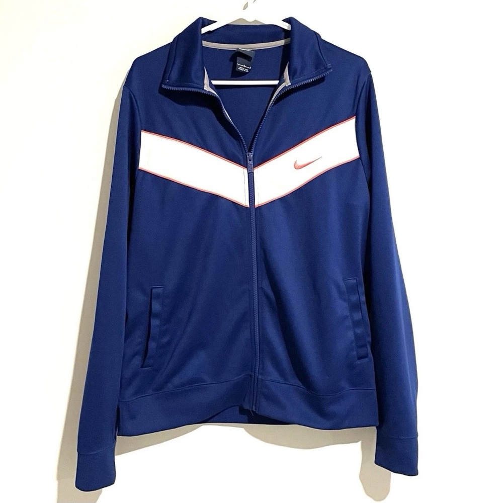 Nike Men’s Size Large Training Track Running Jacket Blue White Full Zip Athletic